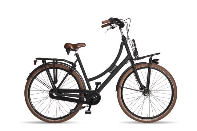 Nieuwe zwarte cargofiets voor dames